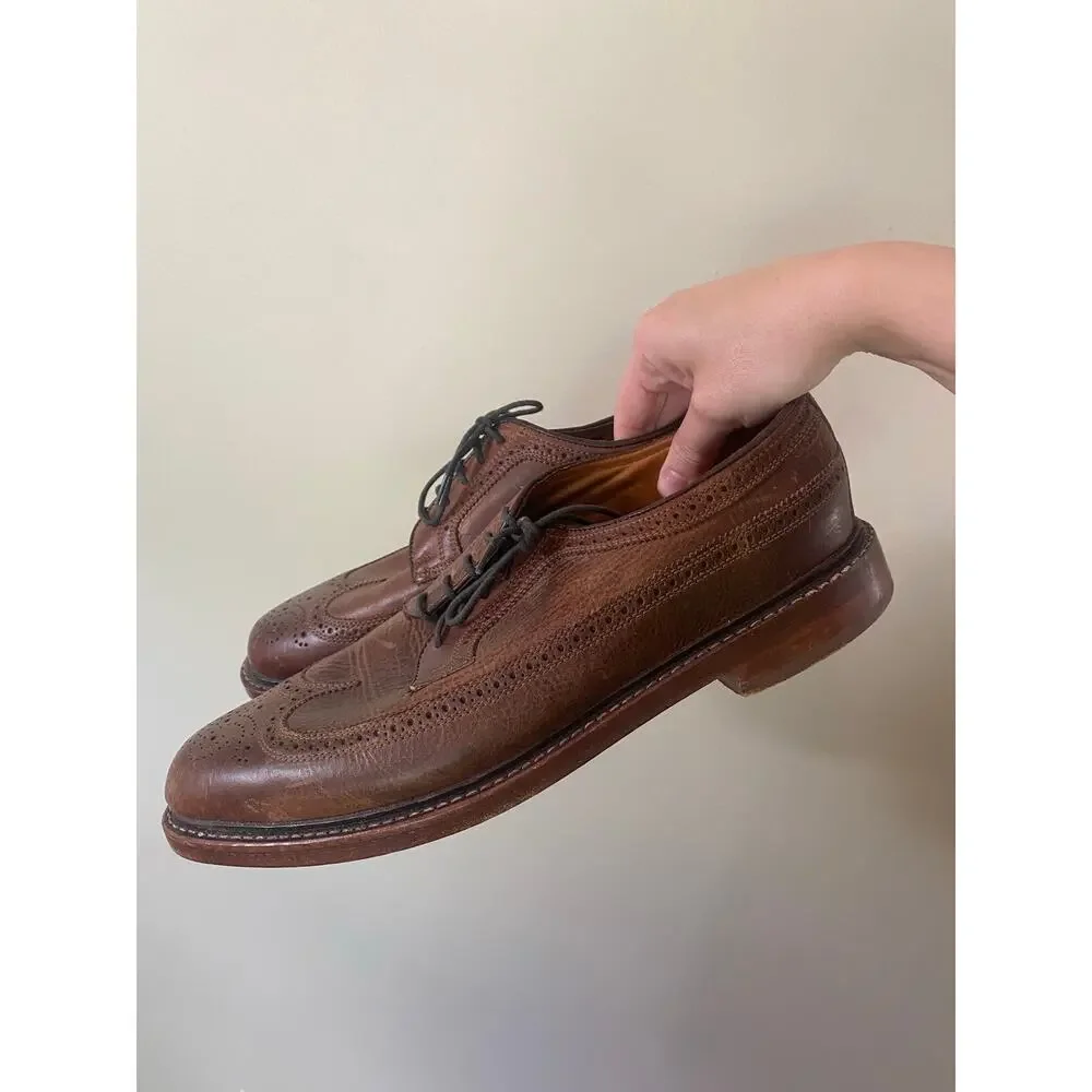 Florsheim brown leather long wingtip brogue oxford shoes mens 10.5